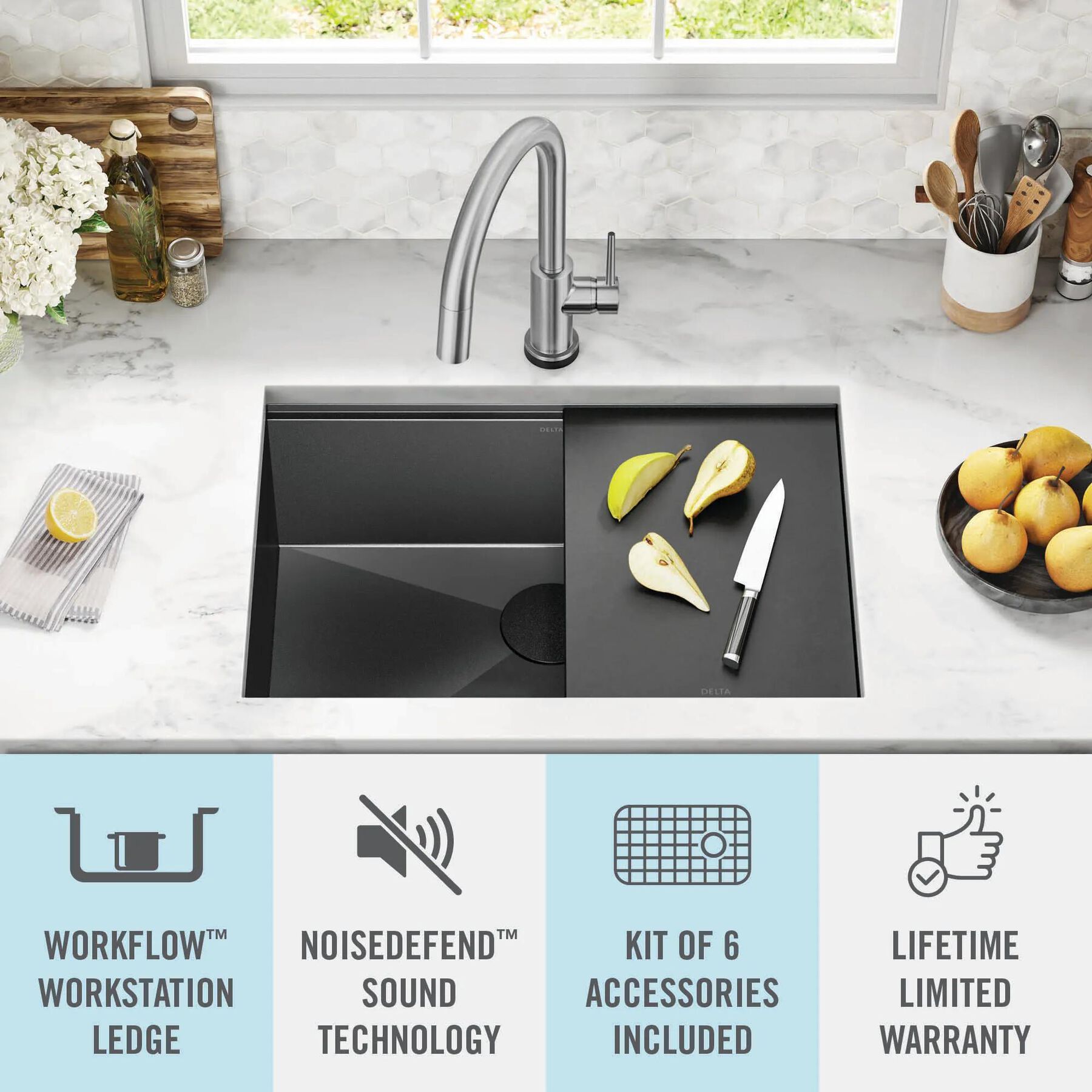 27&rdquo; Undermount 16 Gauge Workstation Kitchen Sink Single Bowl with WorkFlow&trade; Ledge and Accessories